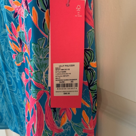 NWT Lilly Pulitzer Florin Sleeveless Reversible Top XS Seaweed Samba Engineer - Picture 2 of 9